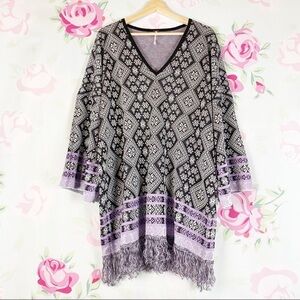 NEW Free People It’s A Cinch Boho Geo Pattern Knit Sweater Fringe Mini Dress S
